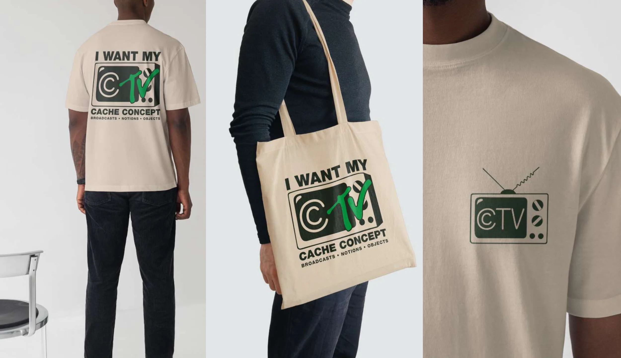 I Want My CCTV cream T-shirt and tote bag collection.