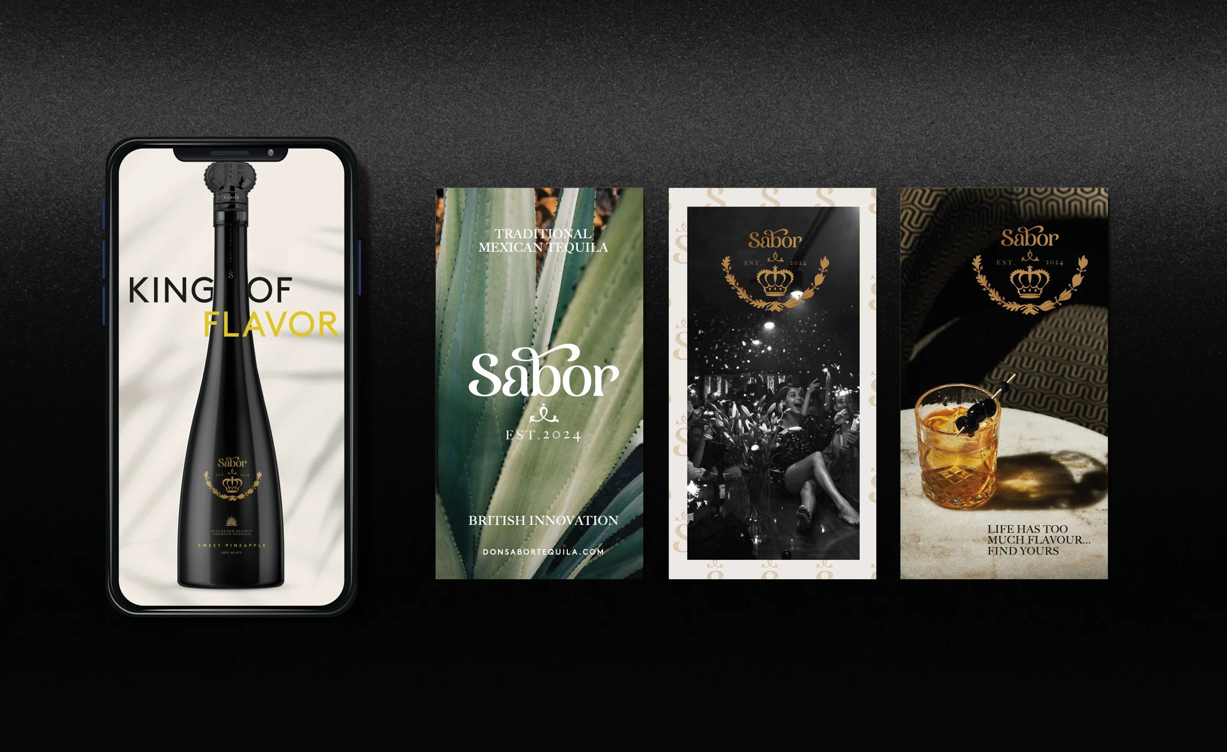 Sabor Tequila social media campaign across mobile and story formats.